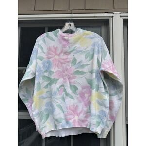Vintage Spunky Pastel Floral Knit Sweater Grandma Core Wearable Art Size Large